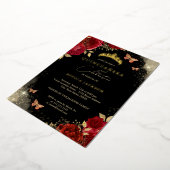 Rood Goud Vlinder Roos Tiara Quinceanera Folie Uitnodiging (Gedraaid)