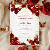 Rood Goud  Vlinderbloem Quinceanera Folie Uitnodiging