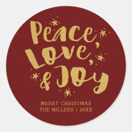 Rood Goud Vrede Liefde & Vreugde Kerstmis Ronde Sticker