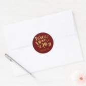 Rood Goud Vrede Liefde & Vreugde Vakantie Kerstmis Ronde Sticker (Envelop)