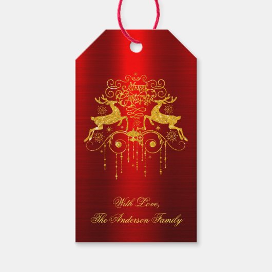 Rood Goud Vrolijk Kerstcadeau Labels Cadeaulabel (Voorkant)