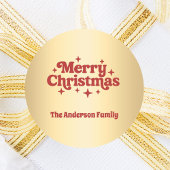 Rood goud Vrolijk kerstcadeau Ronde Sticker