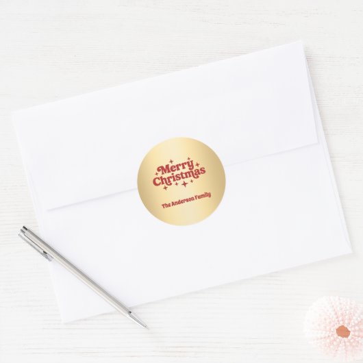 Rood goud Vrolijk kerstcadeau Ronde Sticker (Envelop)