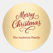 Rood goud Vrolijk kerstfeest Ronde Sticker (Voorkant)