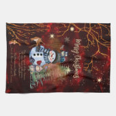 ROOD GOUD Vrolijk Kerstfeest, schattige personages Theedoek (Horizontaal)