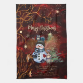 ROOD GOUD Vrolijk Kerstfeest, schattige personages Theedoek (Verticaal)