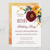 Rood + Goud Waterverf Bloemen 80ste Verjaardagsfee Kaart (Voorkant / Achterkant)