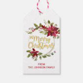Rood Goud Waterverf Bloemen Poinsettia Kerst Cadeaulabel (Voorkant)