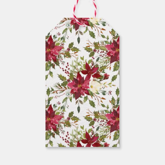 Rood Goud Waterverf Bloemen Poinsettia Kerst Cadeaulabel (Achterkant)
