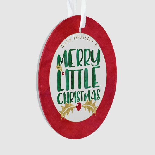 Rood & Goud Waterverf FOTO Merry Little Christmas Ornament (voorkant)