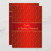 Rood Goud Wervelt Elk Nummer Verjaardagsfeest Kaart (Voorkant / Achterkant)