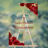 Rood Goud Werveltje Bloemen Quinceanera Acryl Teke Acryl Bord (Neutraal)