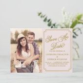 Rood & Goud Whimsische Kennisgeving van Bewaar de Save The Date (Staand voorkant)