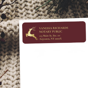 Rood & Goud Winter Rendier Vakantie Bedrijfstitel Etiket