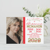 Rood, Goud & Wit Afstuderen 2 Fotouitnodiging Kaart (Staand voorkant)