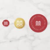 Rood Goud & Wit Bamboe Dubbel Geluk Chinees Confetti (Achterkanten)