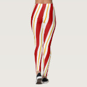 Rood Goud & Wit Candy Cane Stripes Kerstmis Leggings (Achterkant)