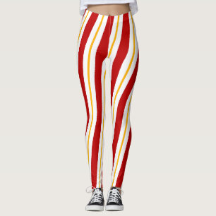 Rood Goud & Wit Candy Cane Stripes Kerstmis Leggings