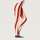 Rood Goud & Wit Candy Cane Stripes Kerstmis Leggings (Rechts)