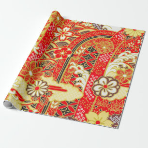 Rood Goud Wit Japans Kimono Bloemen Decoupage Cadeaupapier