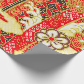 Rood Goud Wit Japans Kimono Bloemen Decoupage Cadeaupapier (Hoek)
