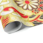 Rood Goud Wit Japans Kimono Bloemen Decoupage Cadeaupapier (Rol Hoek)