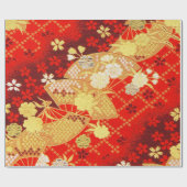 Rood Goud Wit Japans Kimono Bloemen Decoupage Cadeaupapier (Vlak)