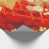 Rood Goud Wit Japans Kimono Bloemen Decoupage Cadeaupapier (Hoek)