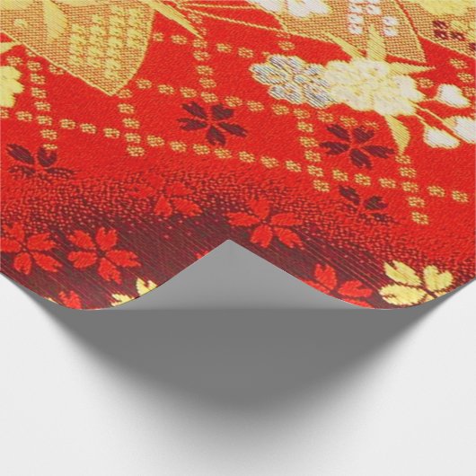 Rood Goud Wit Japans Kimono Bloemen Decoupage Cadeaupapier (Hoek)