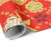 Rood Goud Wit Japans Kimono Bloemen Decoupage Cadeaupapier (Rol Hoek)