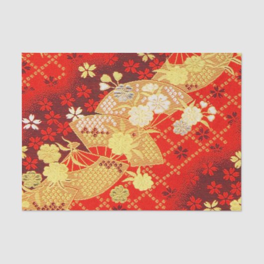 Rood Goud Wit Japans Kimono Bloemen Decoupage Tissuepapier (Voorkant)