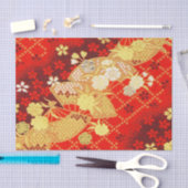 Rood Goud Wit Japans Kimono Bloemen Decoupage Tissuepapier (Craft)