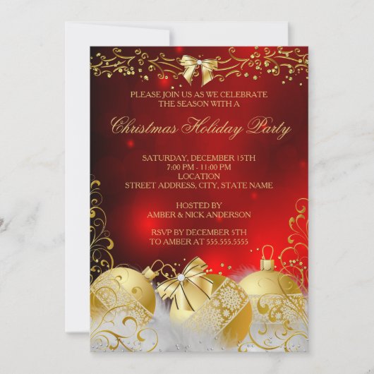 Rood Goud Wit Kerstbal Kerstfeest Feest Kaart (Voorkant)