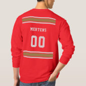 Rood Goud Wit Sport Jersey Team Naam Lange Mouw T-shirt (Achterkant)