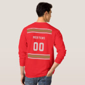 Rood Goud Wit Sport Jersey Team Naam Lange Mouw T-shirt (Achterkant volledig)