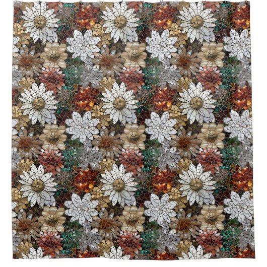 Rood goud witte bloemen douchegordijn (Voorkant)