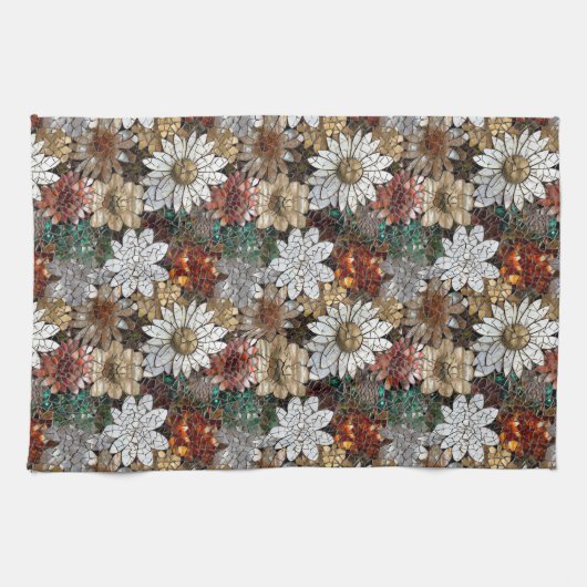 Rood goud witte bloemen theedoek (Horizontaal)