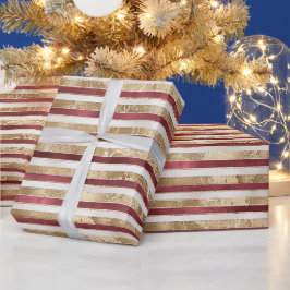 Rood Goud Witte Strepen Cadeaupapier