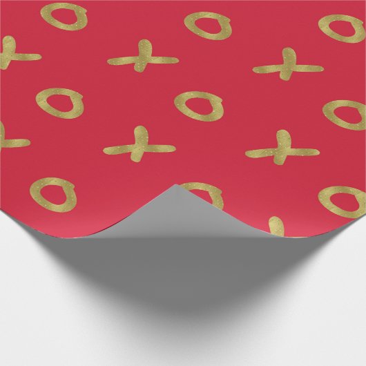 Rood & Goud X O XO XO's Trendy Cute Cadeaupapier (Hoek)