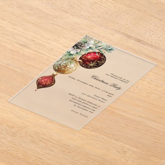 Rood goud zaken bevroren kerstfeest acryl uitnodigingen (Laagn)