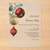 Rood goud zaken bevroren kerstfeest acryl uitnodigingen (Voorkant)