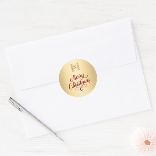Rood goud zaken kerst ronde sticker (Envelop)