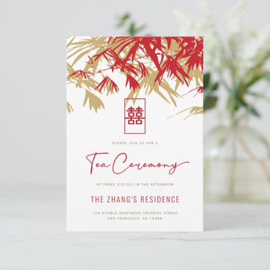 Rood/Goud Zen Bamboe laat Chinese thee ceremonie Informatiekaartje (Staand voorkant)