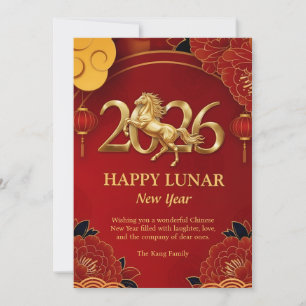 Rood Goud Zodiac 2026 Paard Chinees Nieuwjaar  Feestdagenkaart