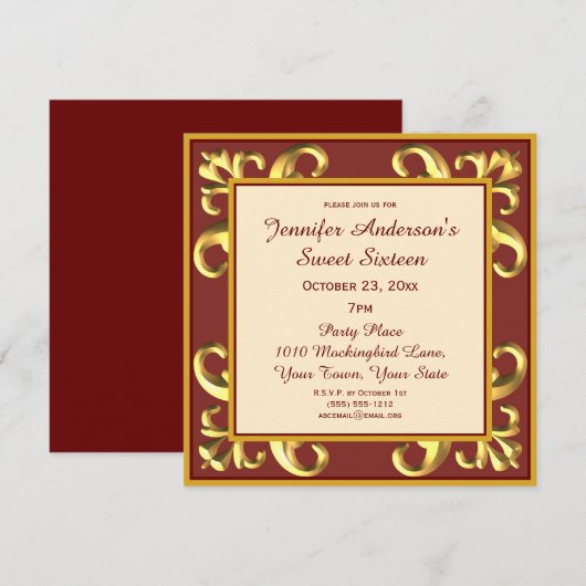 Rood Goud Zoet Zestien Kaart (Voorkant / Achterkant)