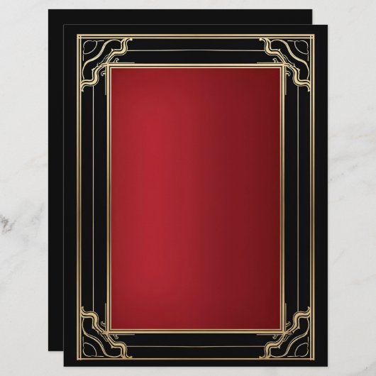 Rood Goud Zwart Art Deco Luxe Briefhoofd (Voorkant / Achterkant)