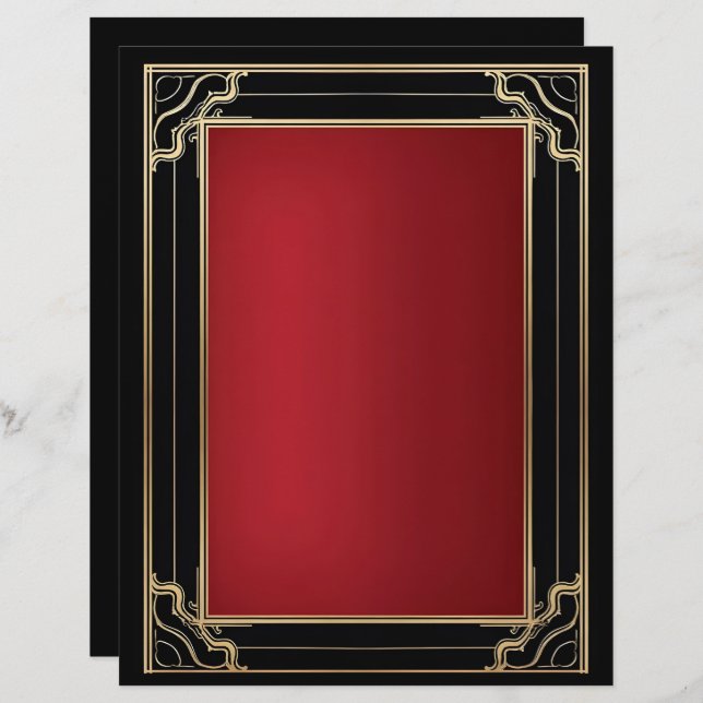 Rood Goud Zwart Art Deco Luxe Briefhoofd (Voorkant / Achterkant)
