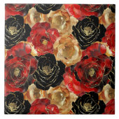 Rood Goud Zwart Bloem Tegeltje (Voorkant)
