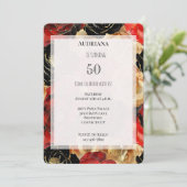 Rood Goud Zwart Bloemen 50e Verjaardag Kaart (Staand voorkant)