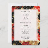 Rood Goud Zwart Bloemen 50e Verjaardag Kaart (Voorkant)